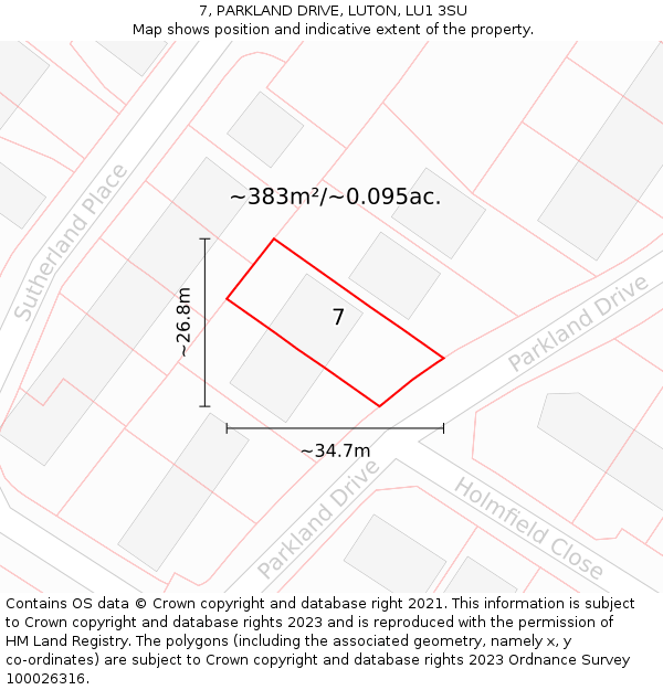 7, PARKLAND DRIVE, LUTON, LU1 3SU: Plot and title map