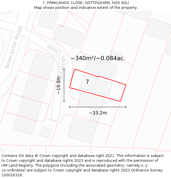 7, PARKLANDS CLOSE, NOTTINGHAM, NG5 9QU: Plot and title map