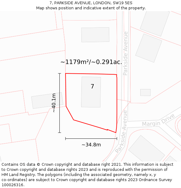 7, PARKSIDE AVENUE, LONDON, SW19 5ES: Plot and title map