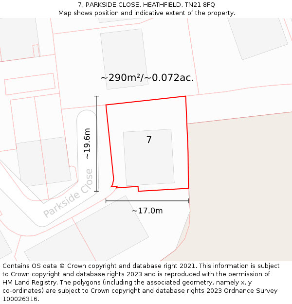 7, PARKSIDE CLOSE, HEATHFIELD, TN21 8FQ: Plot and title map