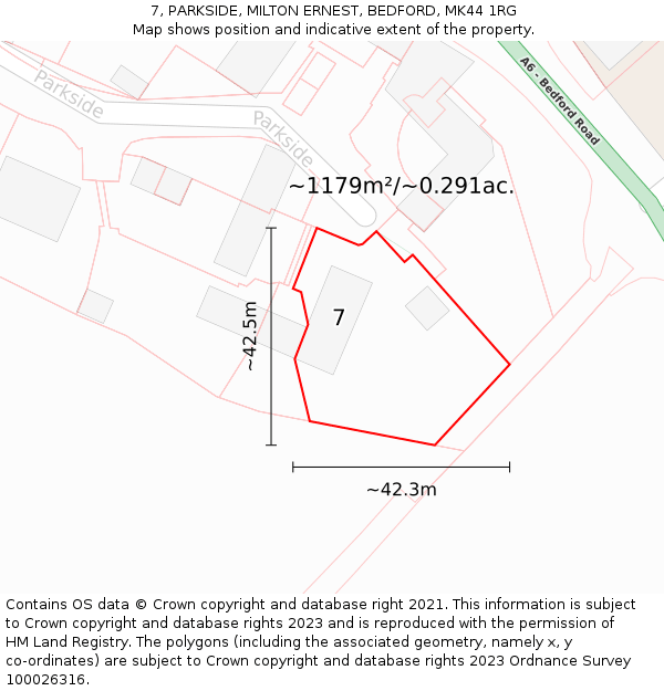 7, PARKSIDE, MILTON ERNEST, BEDFORD, MK44 1RG: Plot and title map