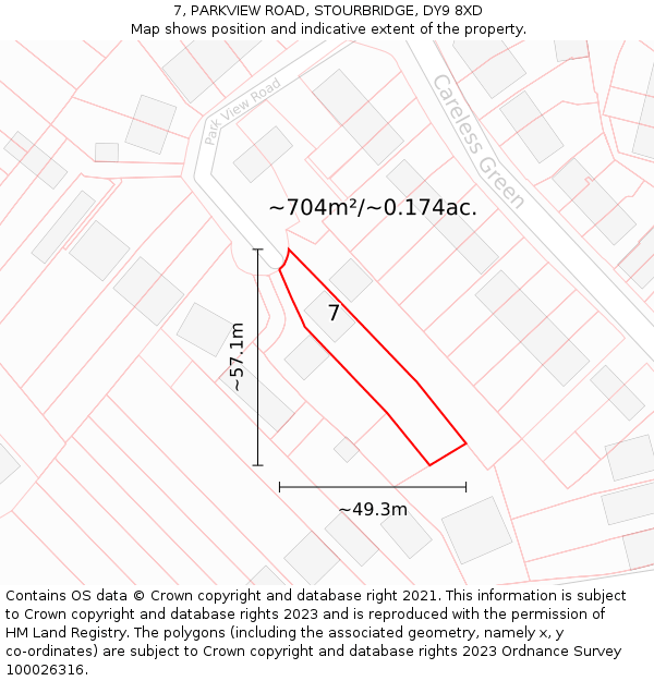 7, PARKVIEW ROAD, STOURBRIDGE, DY9 8XD: Plot and title map