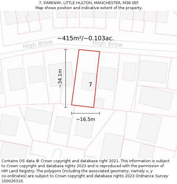 7, PARKWAY, LITTLE HULTON, MANCHESTER, M38 0EF: Plot and title map