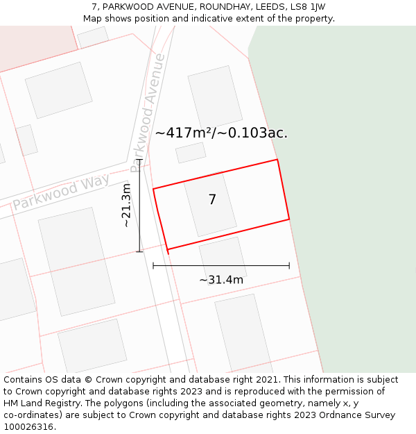 7, PARKWOOD AVENUE, ROUNDHAY, LEEDS, LS8 1JW: Plot and title map