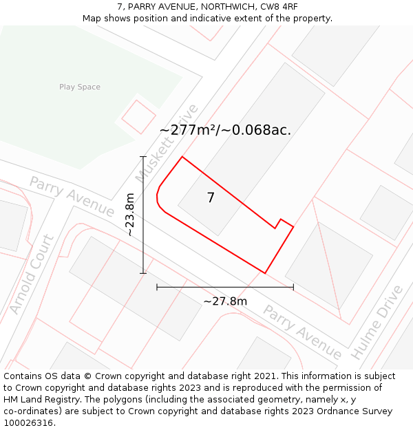 7, PARRY AVENUE, NORTHWICH, CW8 4RF: Plot and title map