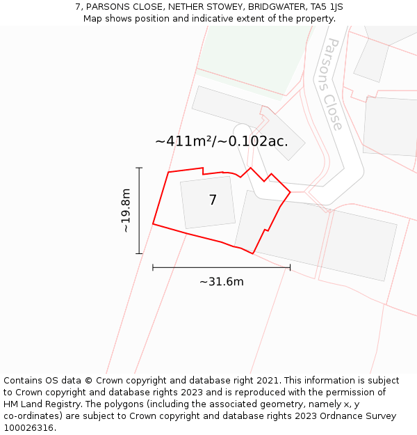 7, PARSONS CLOSE, NETHER STOWEY, BRIDGWATER, TA5 1JS: Plot and title map