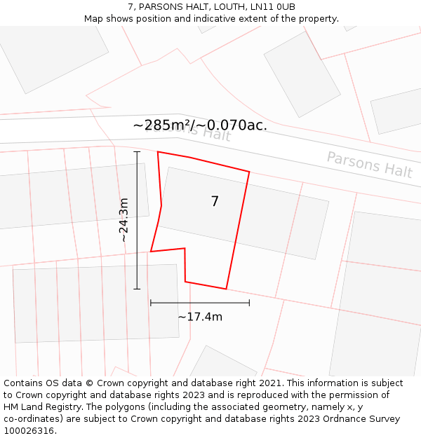 7, PARSONS HALT, LOUTH, LN11 0UB: Plot and title map