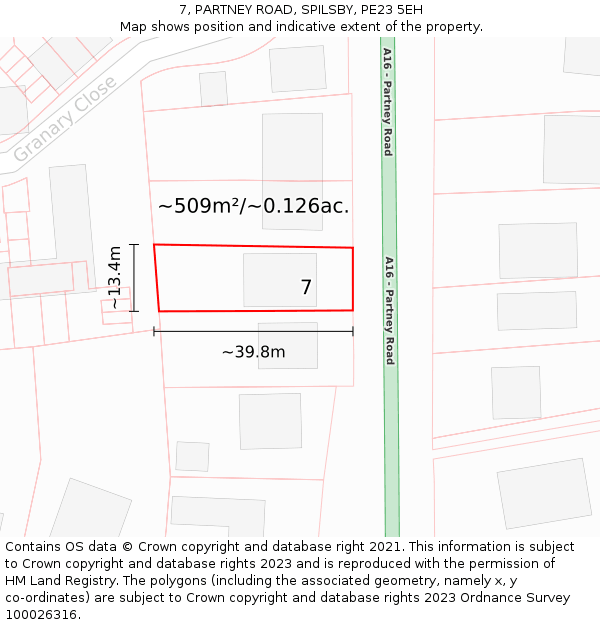 7, PARTNEY ROAD, SPILSBY, PE23 5EH: Plot and title map