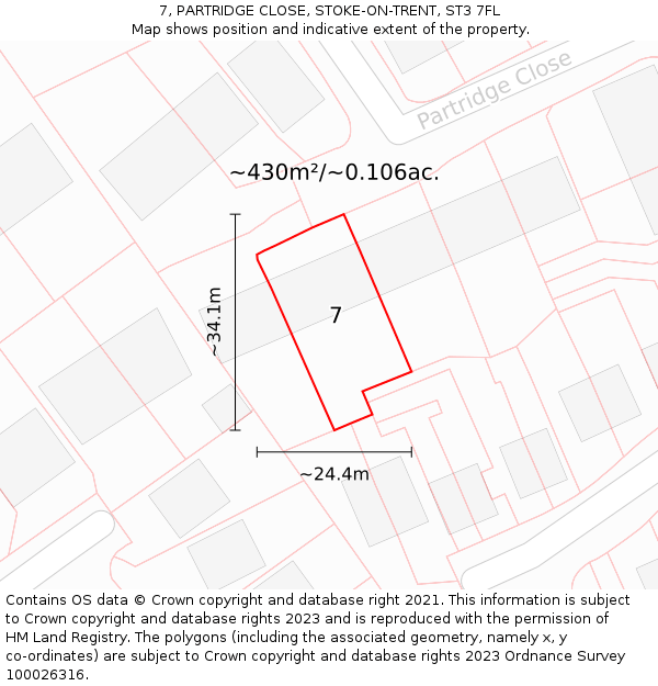 7, PARTRIDGE CLOSE, STOKE-ON-TRENT, ST3 7FL: Plot and title map