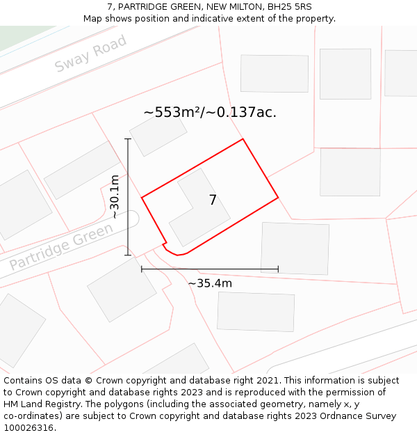 7, PARTRIDGE GREEN, NEW MILTON, BH25 5RS: Plot and title map