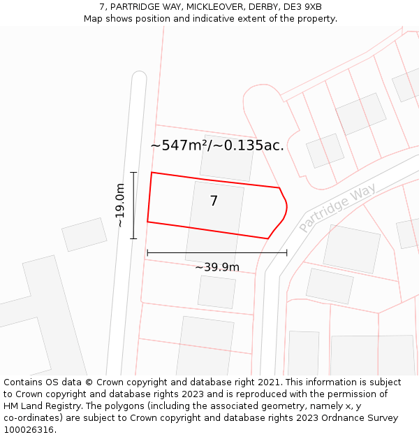 7, PARTRIDGE WAY, MICKLEOVER, DERBY, DE3 9XB: Plot and title map