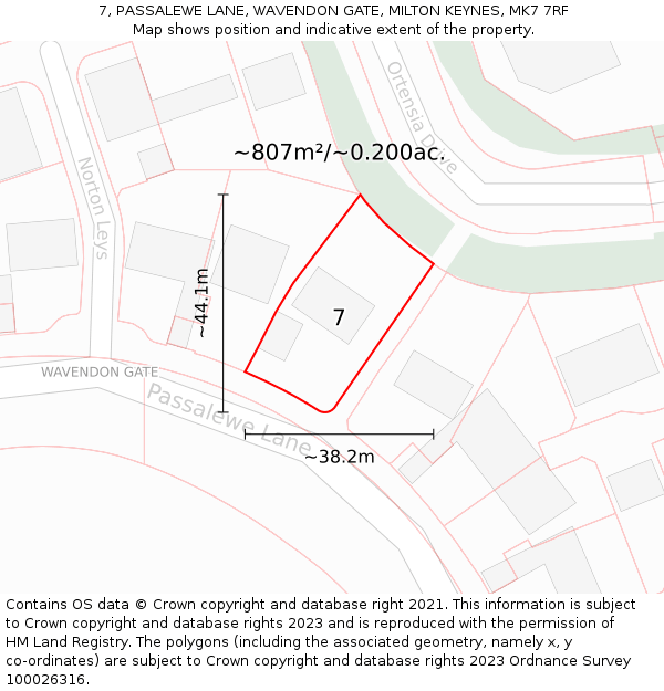 7, PASSALEWE LANE, WAVENDON GATE, MILTON KEYNES, MK7 7RF: Plot and title map