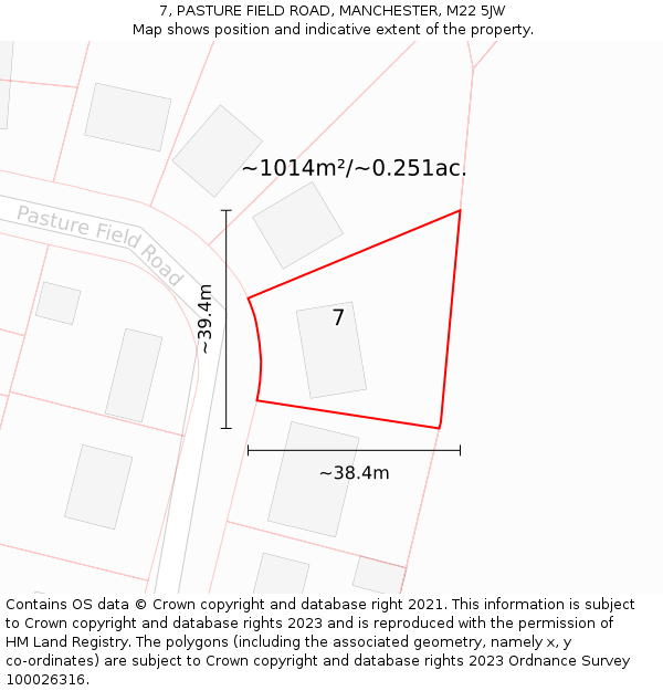 7, PASTURE FIELD ROAD, MANCHESTER, M22 5JW: Plot and title map