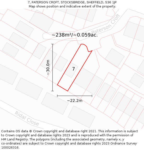 7, PATERSON CROFT, STOCKSBRIDGE, SHEFFIELD, S36 1JP: Plot and title map