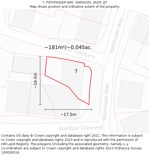 7, PATHFINDER WAY, SWINDON, SN25 2JT: Plot and title map