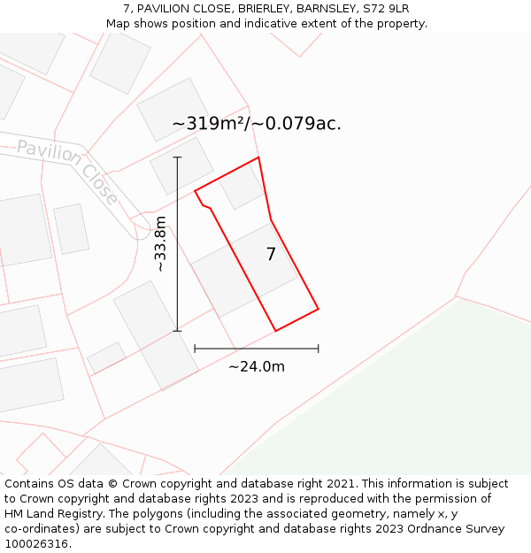 7, PAVILION CLOSE, BRIERLEY, BARNSLEY, S72 9LR: Plot and title map