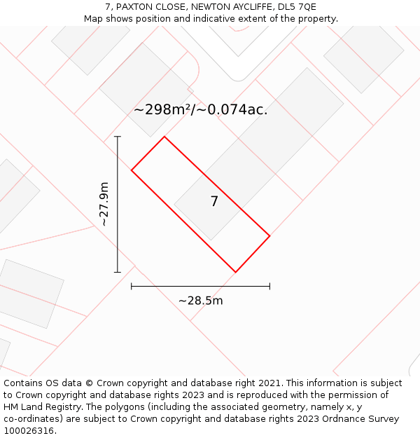 7, PAXTON CLOSE, NEWTON AYCLIFFE, DL5 7QE: Plot and title map