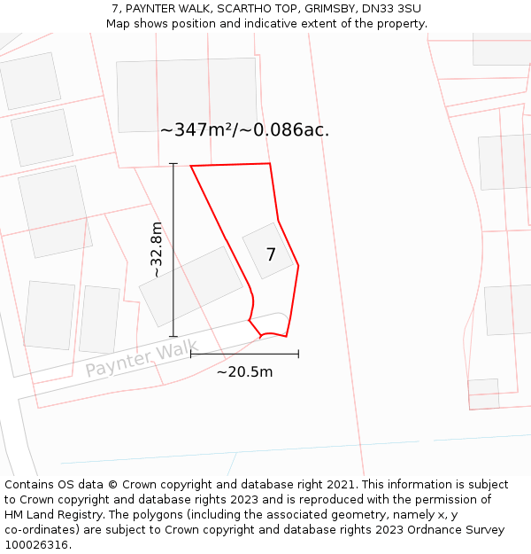 7, PAYNTER WALK, SCARTHO TOP, GRIMSBY, DN33 3SU: Plot and title map