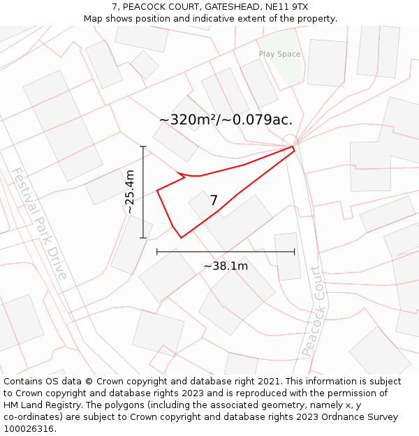 7, PEACOCK COURT, GATESHEAD, NE11 9TX: Plot and title map