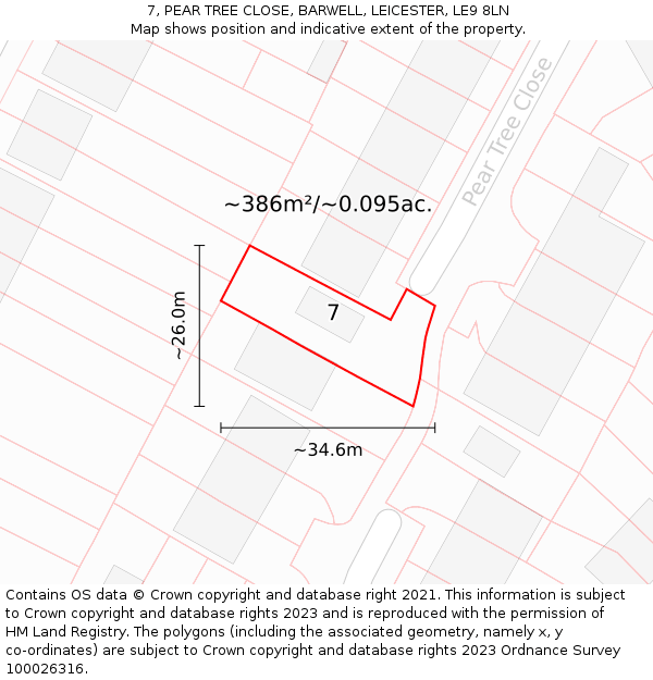 7, PEAR TREE CLOSE, BARWELL, LEICESTER, LE9 8LN: Plot and title map