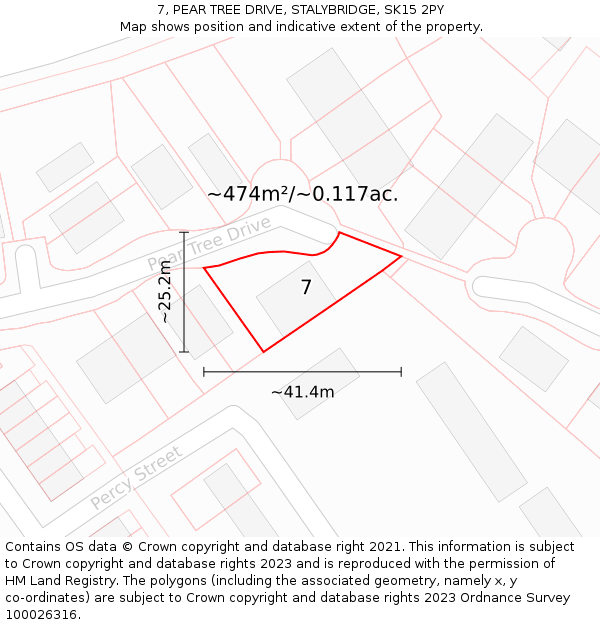 7, PEAR TREE DRIVE, STALYBRIDGE, SK15 2PY: Plot and title map