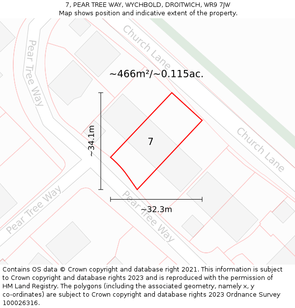 7, PEAR TREE WAY, WYCHBOLD, DROITWICH, WR9 7JW: Plot and title map