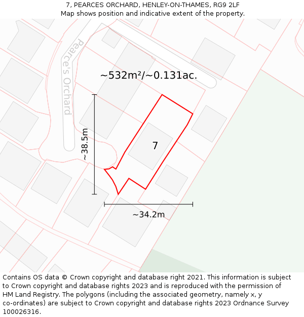 7, PEARCES ORCHARD, HENLEY-ON-THAMES, RG9 2LF: Plot and title map