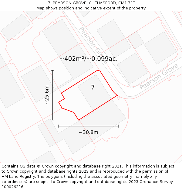 7, PEARSON GROVE, CHELMSFORD, CM1 7FE: Plot and title map