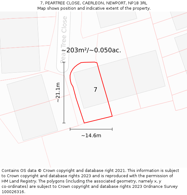 7, PEARTREE CLOSE, CAERLEON, NEWPORT, NP18 3RL: Plot and title map