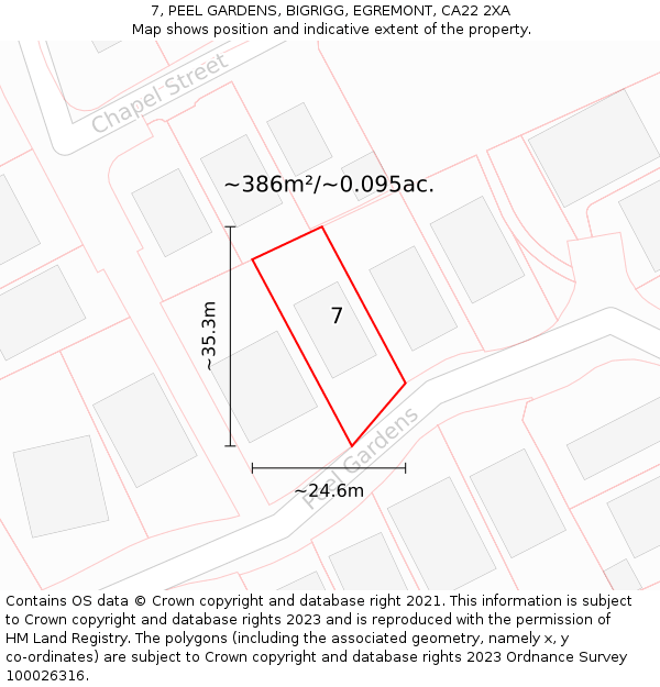 7, PEEL GARDENS, BIGRIGG, EGREMONT, CA22 2XA: Plot and title map