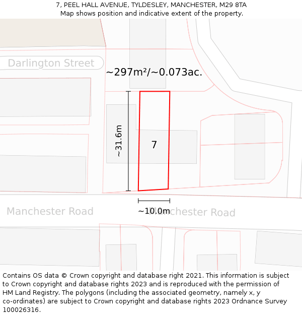 7, PEEL HALL AVENUE, TYLDESLEY, MANCHESTER, M29 8TA: Plot and title map