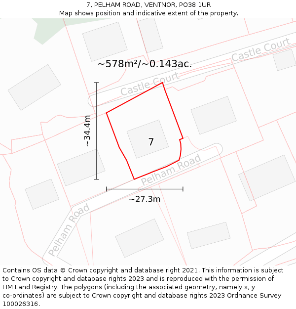 7, PELHAM ROAD, VENTNOR, PO38 1UR: Plot and title map