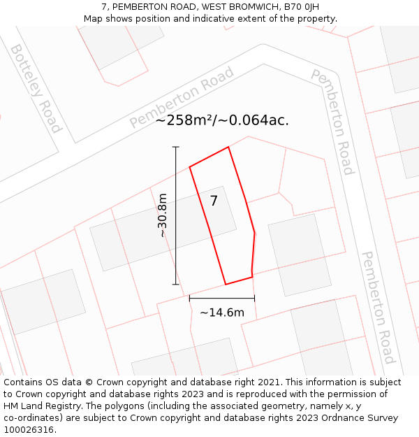 7, PEMBERTON ROAD, WEST BROMWICH, B70 0JH: Plot and title map