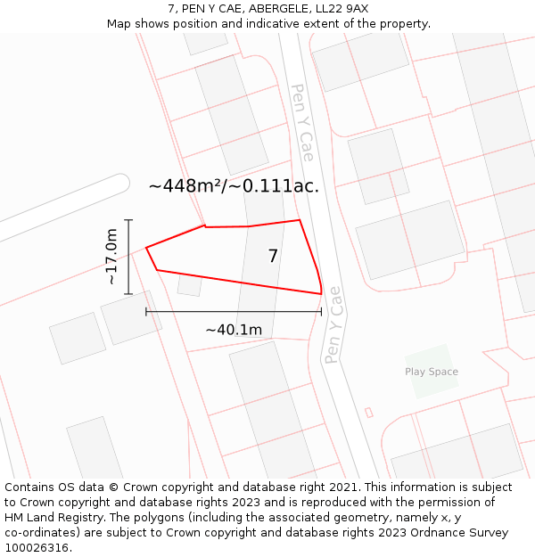 7, PEN Y CAE, ABERGELE, LL22 9AX: Plot and title map