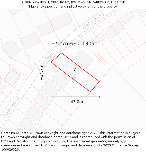 7, PEN Y DYFFRYN, CEFN ROAD, BWLCHGWYN, WREXHAM, LL11 5YE: Plot and title map