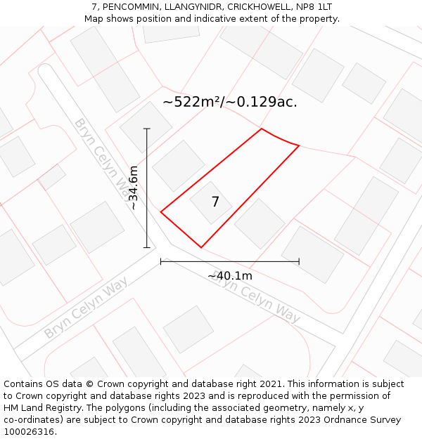 7, PENCOMMIN, LLANGYNIDR, CRICKHOWELL, NP8 1LT: Plot and title map