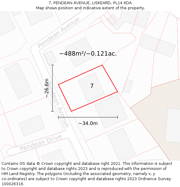 7, PENDEAN AVENUE, LISKEARD, PL14 6DA: Plot and title map