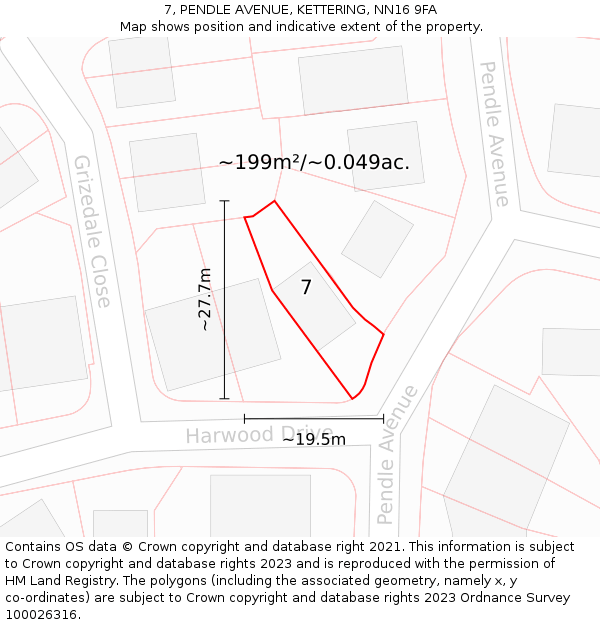 7, PENDLE AVENUE, KETTERING, NN16 9FA: Plot and title map