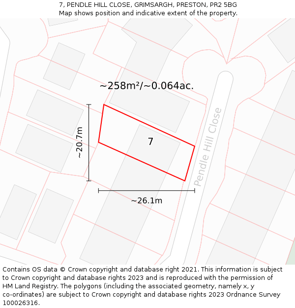 7, PENDLE HILL CLOSE, GRIMSARGH, PRESTON, PR2 5BG: Plot and title map