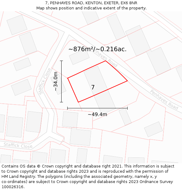 7, PENHAYES ROAD, KENTON, EXETER, EX6 8NR: Plot and title map