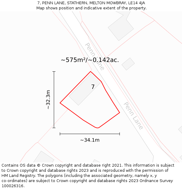 7, PENN LANE, STATHERN, MELTON MOWBRAY, LE14 4JA: Plot and title map