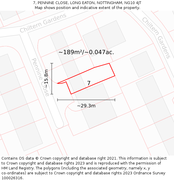 7, PENNINE CLOSE, LONG EATON, NOTTINGHAM, NG10 4JT: Plot and title map