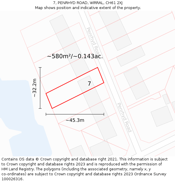 7, PENRHYD ROAD, WIRRAL, CH61 2XJ: Plot and title map