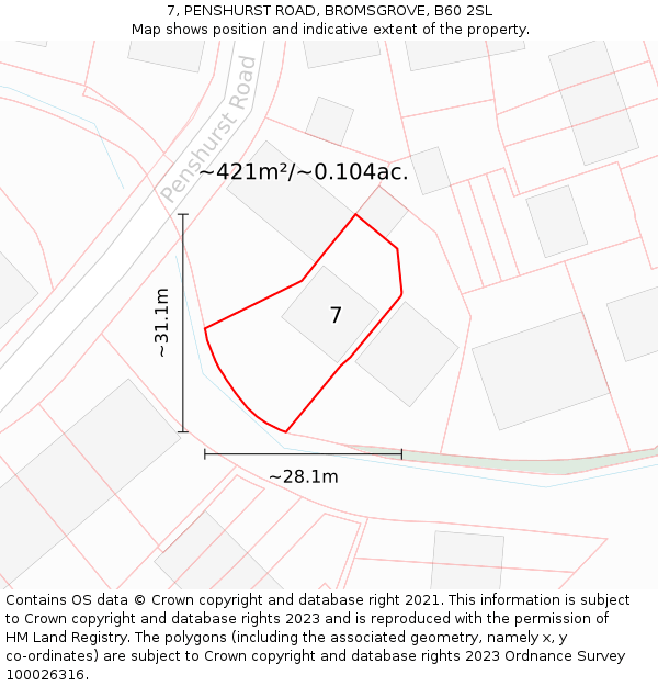 7, PENSHURST ROAD, BROMSGROVE, B60 2SL: Plot and title map