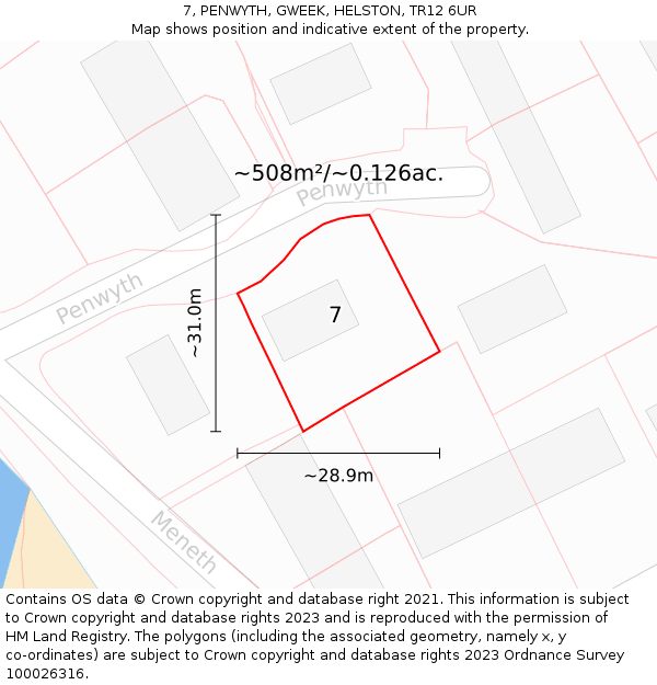 7, PENWYTH, GWEEK, HELSTON, TR12 6UR: Plot and title map