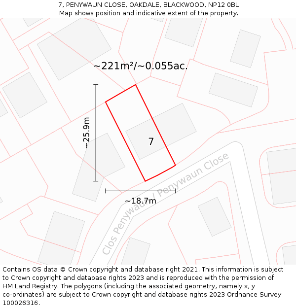 7, PENYWAUN CLOSE, OAKDALE, BLACKWOOD, NP12 0BL: Plot and title map