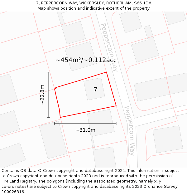 7, PEPPERCORN WAY, WICKERSLEY, ROTHERHAM, S66 1DA: Plot and title map