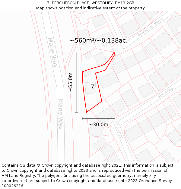 7, PERCHERON PLACE, WESTBURY, BA13 2GR: Plot and title map