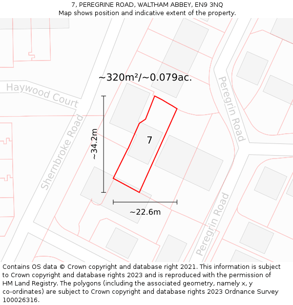 7, PEREGRINE ROAD, WALTHAM ABBEY, EN9 3NQ: Plot and title map