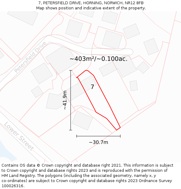 7, PETERSFIELD DRIVE, HORNING, NORWICH, NR12 8FB: Plot and title map